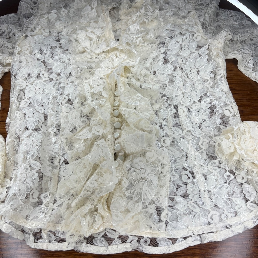Lace Ruffle Floral Button down rancho estancia M - Picture 4 of 14